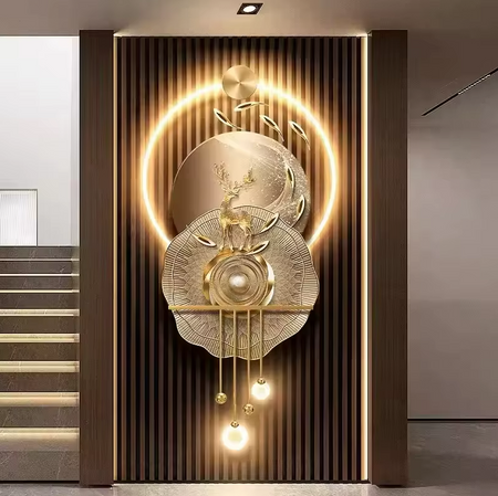Modern Luxury Golden Deer LED 3D Home Wall Decoration Metal Art Acrylic 60*120CM